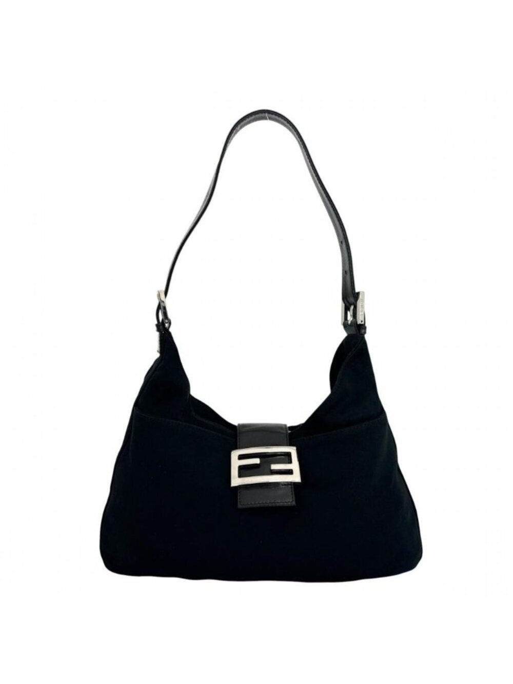 Fendi Shoulder Bag Mamma Baguette FF Logo 2348 Cotton Jersey Black Silver